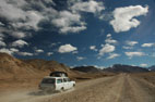 car driving along pamir highway