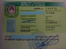 tajikistan visa in passport